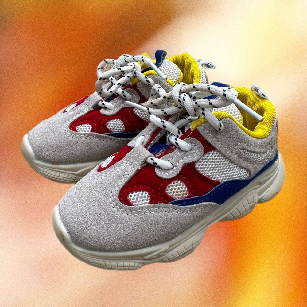 Kids Vibrant Red and Gray Sneakers with Chunky Design